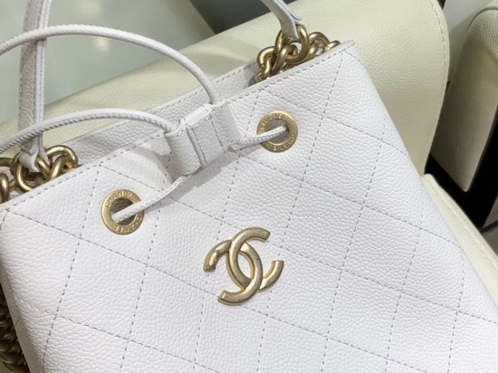 Chanel Drawstring Bag in White Grained Calfskin AS0310