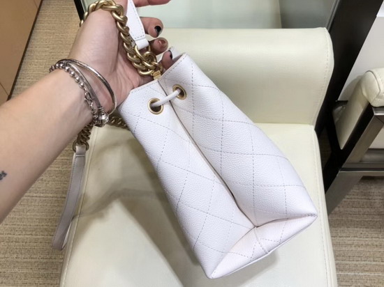 Chanel Drawstring Bag in White Grained Calfskin AS0310