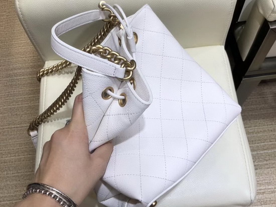 Chanel Drawstring Bag in White Grained Calfskin AS0310