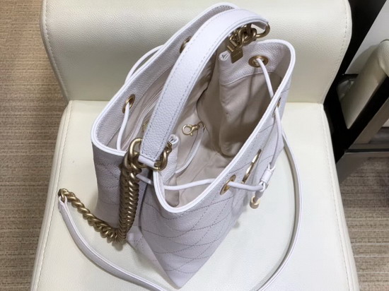 Chanel Drawstring Bag in White Grained Calfskin AS0310