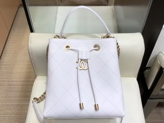 Chanel Drawstring Bag in White Grained Calfskin AS0310