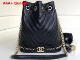 Chanel Drawstring Bucket Bag in Black Chevron Lambskin Replica