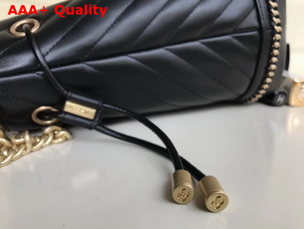 Chanel Drawstring Bucket Bag in Black Chevron Lambskin Replica