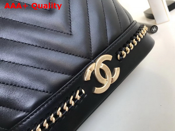 Chanel Drawstring Bucket Bag in Black Chevron Lambskin Replica