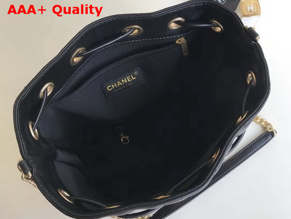 Chanel Drawstring Bucket Bag in Black Chevron Lambskin Replica