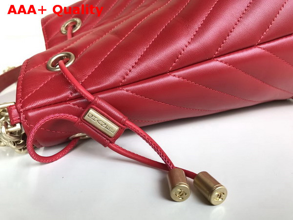 Chanel Drawstring Bucket Bag in Red Chevron Lambskin Replica