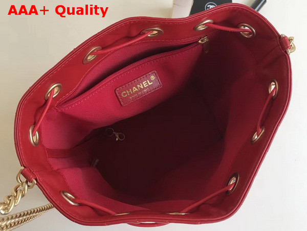 Chanel Drawstring Bucket Bag in Red Chevron Lambskin Replica