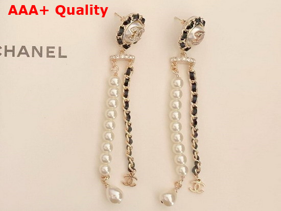 Chanel Earrings Metal Chain and Glass Pearls Replica