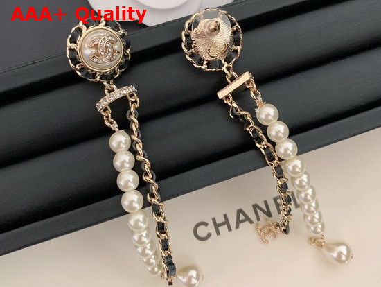 Chanel Earrings Metal Chain and Glass Pearls Replica