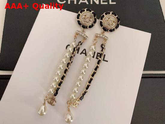 Chanel Earrings Metal Chain and Glass Pearls Replica