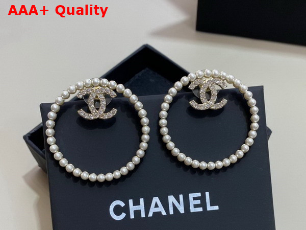 Chanel Earrings Metal Imitation Pearls and Strass Gold Pearly White and Crystal Ref AB8728 Replica