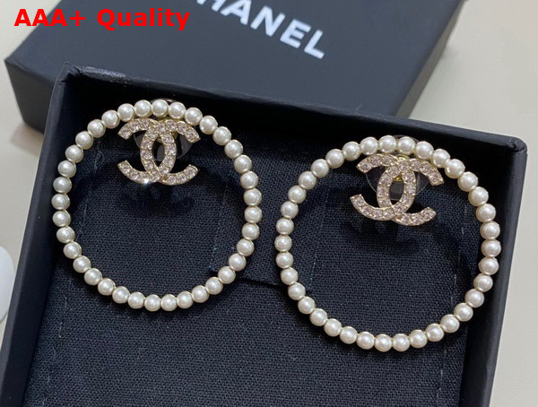 Chanel Earrings Metal Imitation Pearls and Strass Gold Pearly White and Crystal Ref AB8728 Replica