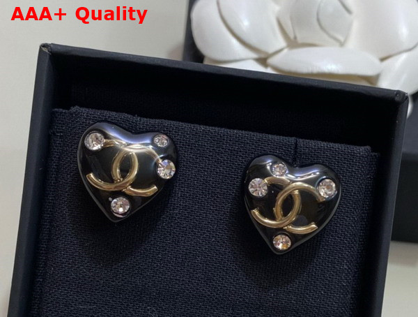 Chanel Earrings Metal Resin and Strass Gold Black and Crystal Ref AB9369 Replica