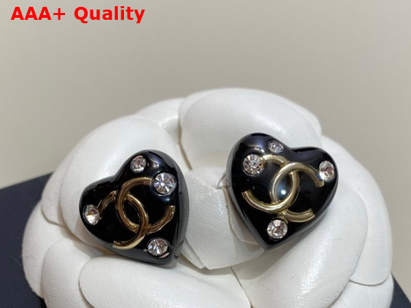 Chanel Earrings Metal Resin and Strass Gold Black and Crystal Ref AB9369 Replica