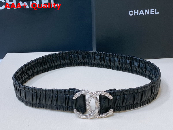 Chanel Elastic Belt in Black Calfskin with Gold Tone Metal and Strass Replica