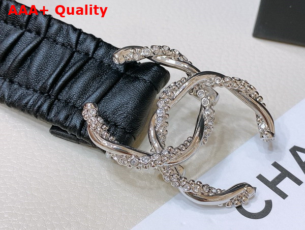 Chanel Elastic Belt in Black Calfskin with Gold Tone Metal and Strass Replica