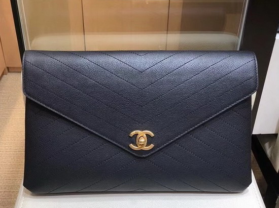 Chanel Envelope Clutch Black Chevron Leather