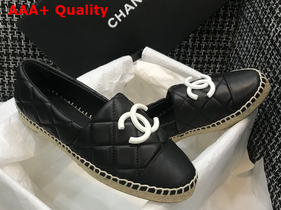 Chanel Espadrilles Black Quilted Lambskin with White Resin CC Replica