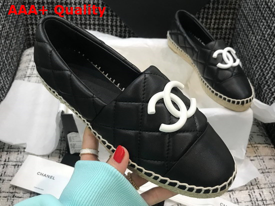 Chanel Espadrilles Black Quilted Lambskin with White Resin CC Replica