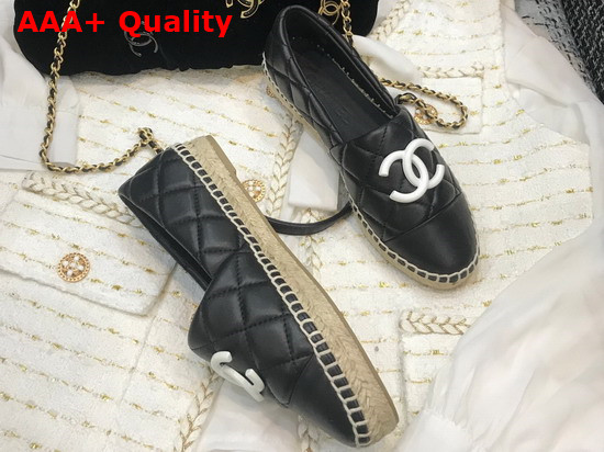 Chanel Espadrilles Black Quilted Lambskin with White Resin CC Replica