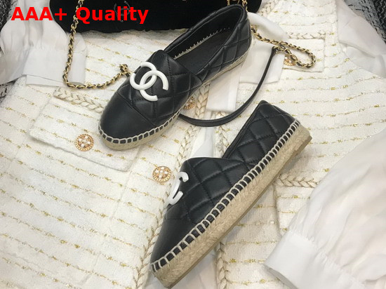 Chanel Espadrilles Black Quilted Lambskin with White Resin CC Replica