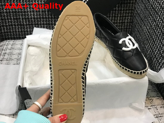 Chanel Espadrilles Black Quilted Lambskin with White Resin CC Replica