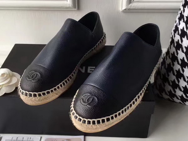 Chanel Espadrilles Calfskin Navy Blue Black For Sale