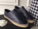 Chanel Espadrilles Calfskin Navy Blue Black For Sale