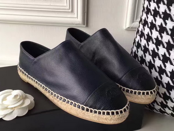 Chanel Espadrilles Calfskin Navy Blue Black For Sale