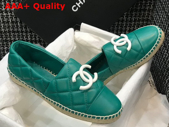 Chanel Espadrilles Dark Green Quilted Lambskin with White Resin CC Replica