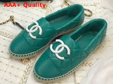 Chanel Espadrilles Dark Green Quilted Lambskin with White Resin CC Replica