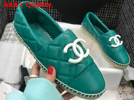 Chanel Espadrilles Dark Green Quilted Lambskin with White Resin CC Replica