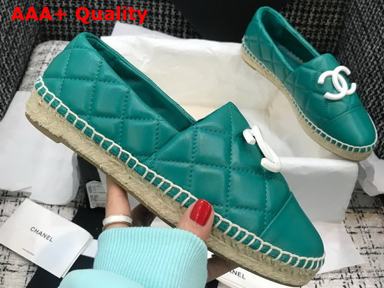 Chanel Espadrilles Dark Green Quilted Lambskin with White Resin CC Replica