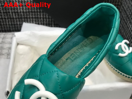 Chanel Espadrilles Dark Green Quilted Lambskin with White Resin CC Replica