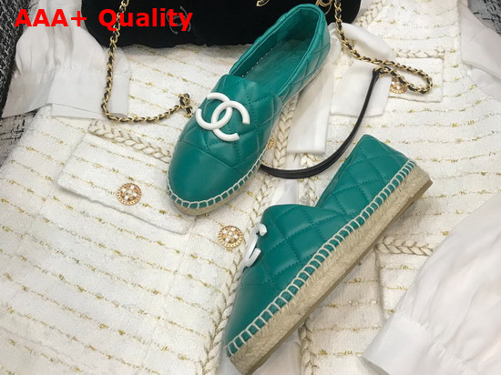 Chanel Espadrilles Dark Green Quilted Lambskin with White Resin CC Replica