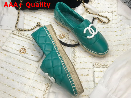 Chanel Espadrilles Dark Green Quilted Lambskin with White Resin CC Replica