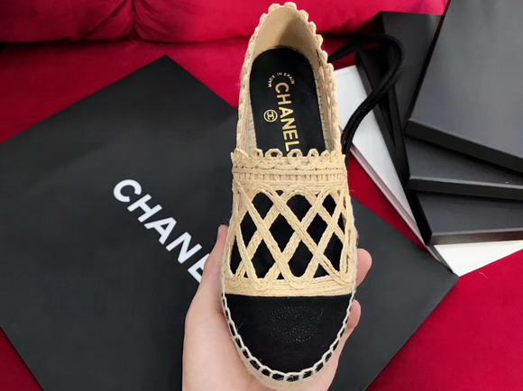 Chanel Espadrilles Fabric Grosgrain Beige and Black