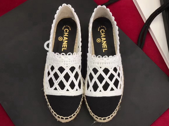 Chanel Espadrilles Fabric Grosgrain White and Black