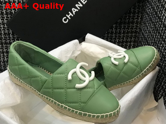 Chanel Espadrilles Green Quilted Lambskin with White Resin CC Replica