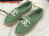 Chanel Espadrilles Green Quilted Lambskin with White Resin CC Replica