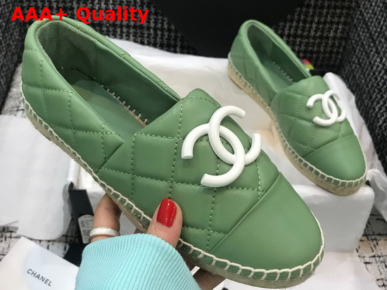 Chanel Espadrilles Green Quilted Lambskin with White Resin CC Replica