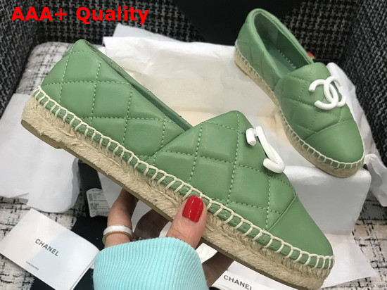 Chanel Espadrilles Green Quilted Lambskin with White Resin CC Replica