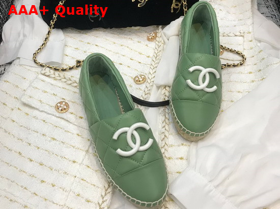 Chanel Espadrilles Green Quilted Lambskin with White Resin CC Replica