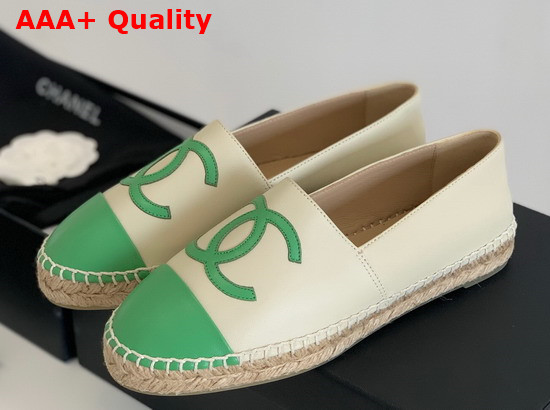 Chanel Espadrilles Lambskin Beige and Green G29762 Replica