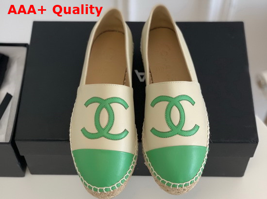 Chanel Espadrilles Lambskin Beige and Green G29762 Replica