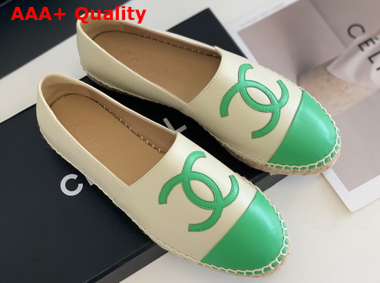 Chanel Espadrilles Lambskin Beige and Green G29762 Replica