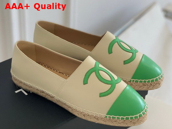 Chanel Espadrilles Lambskin Beige and Green G29762 Replica