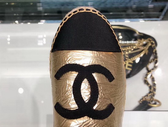 Chanel Espadrilles Lambskin and Grosgrain Metallic Gold and Black