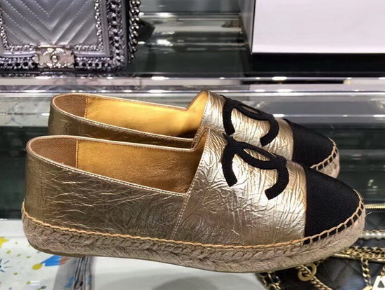 Chanel Espadrilles Lambskin and Grosgrain Metallic Gold and Black