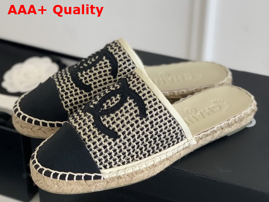 Chanel Espadrilles Mesh Lambskin Black and Beige G37482 Replica